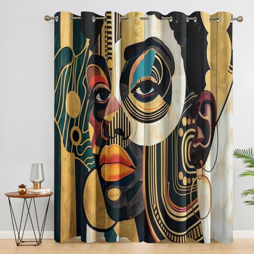 Generisch Gardinen Afrikanisch Ethnischer, Vorhänge Afrika Frau Wohnzimmer Schlafzimmer, Fenster Verdunklungsvorhänge mit Ösen, Blickdichte Vorhänge Thermovorhang, 2er Set Curtains, H 166 x B 75 cm
