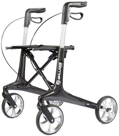 Rollator Faltbar und Leicht mit Sit, Carbonfaser, 5,9 kg Ultralight Rollator, Schmaler Rollatoren für zu Hause, Faltbare Rollatoren für Senioren, Höhenverstellbarer Griff, für All Gelände,Draußen