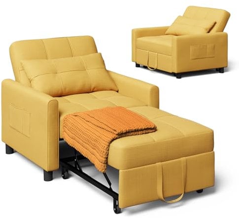 Xbro Schlafsessel mit Bettfunktion, Schlafsofa 3-in-1-Convertible-Stuhl-Bett, Verstellbares Schlafsofa mit Kissen und Tasche, Sessel mit schlaffunktio für kleine Wohnung (Gelb)