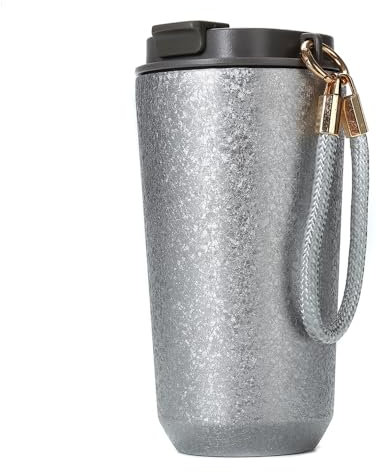 Apuraa Doppelwandiger Titan-Thermobecher mit Trageriemen, Edelstahl Mini-Isolierbecher für heiße und kalte Getränke – Vakuumflasche für Kaffee, Tee, Wasser Kaffeetasse (Silber 480ML)