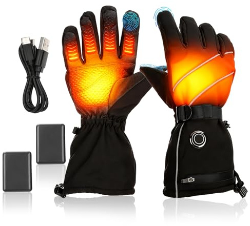 GEARCELL Electric Heated Gloves for Men Women, 5V 5000 mAh Type-C Rechargeable Hand Warmer Gloves for Riding Skiing Cycling Hunting Camping, 3 Levels Temperature
