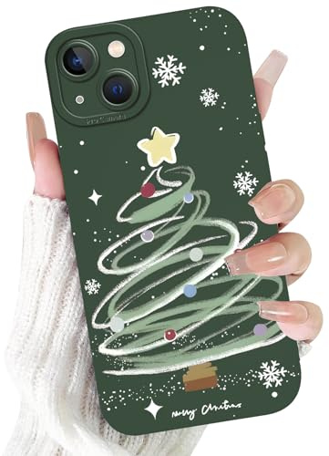 Vxinvnoi Weihnachten Handyhülle für iPhone 13, Grün Silikon Hülle mit Mode Christmas Weihnachtsbaum Muster Schutzhülle, Weich Ultra Dünn Stoßfest Bumper Case Handytasche für iPhone 13 6,1, 01