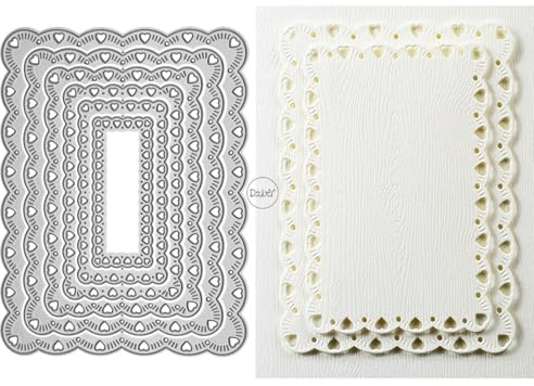DzIxY Stanzschablonen aus Metall mit hohlen Herzen, Wellen, Spitze, Hintergrund, Etiketten, für Kartenherstellung, Prägepapier, Stanzschablonen, Scrapbook-Schablonen, Zubehör, Maschinenvorlagen