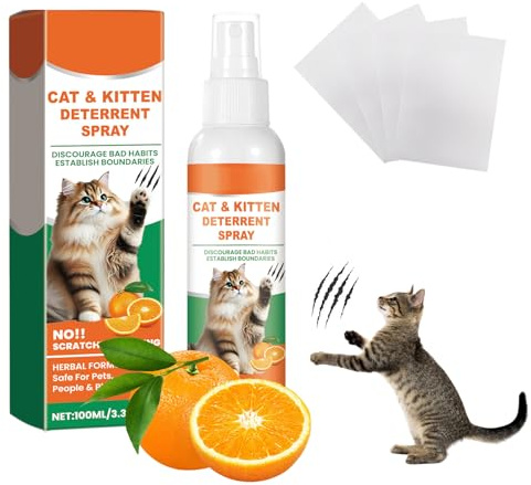QEEROYO Spray Anti Griffure Chat, Spray D'entraînement Chat, Protecteur de Meubles Contre Les Rayures de Chats pour Chats, Chiens, Intérieur et Extérieur, Canapé, Porte, Tabl 100 ML