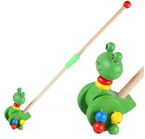 Hotainoys Nachziehspielzeug für Kinder ab 36 Monaten, sicheres Schiebespielzeug aus Holz, verstellbare Stange, Baby-Lauflernhilfe im Cartoon-Stil, Frosch-Stil 2, Baby-Lauflernhilfe