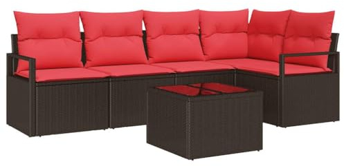 vidaXL Sofa Set 6 pcs Braun Poly-Rattan, Sofa-Set für Garten und Terrasse, modular, robust, rechteckig, leicht, UV-beständig, Rattan-Möbel für draußen