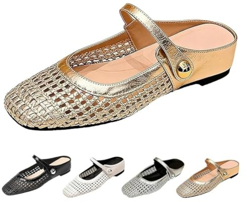 ZDOUXUAN Ballerine Da Donna In Rete, Scarpe Basse Casual Intrecciate Con Punta Quadrata Da Donna, Zoccoli Estivi Eleganti Senza Schienale Alla Moda