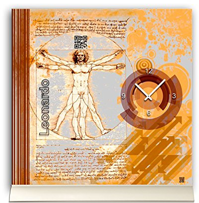 dixtime Tischuhr 30cmx30cm inkl. Alu-Ständer -Vintage Design Leonardo braun geräuschloses Quarzuhrwerk -Wanduhr-Standuhr TU5007