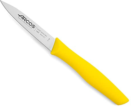 Arcos Serie Nova - Cuchillo Mondador - Hoja de Acero Inoxidable de 85 mm - Mango de Polipropileno Color Amarillo