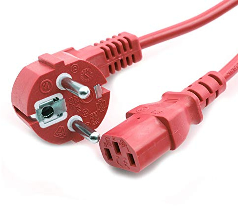 S-Conn 09-05054 Stromkabel, rot, 5 m, CEE7/7, C13-Koppler – Elektrokabel (5 m, Stecker/Buchse, CEE7/7, C13-Koppler, 230 V, Rot)
