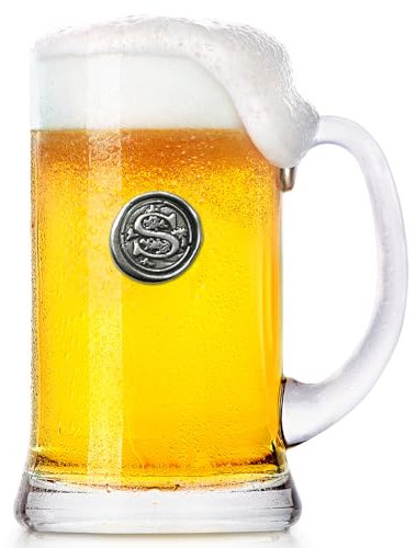 English Pewter Company, Boccale da birra con monogramma con iniziale, da 1 pinta, regalo personalizzabile