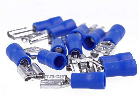 REY Pack de 100 Unidades de Terminales Tipo Faston Hembra (16-14 AWG), Aislante Color Azul, Sección Cable 1-2,5 mm2