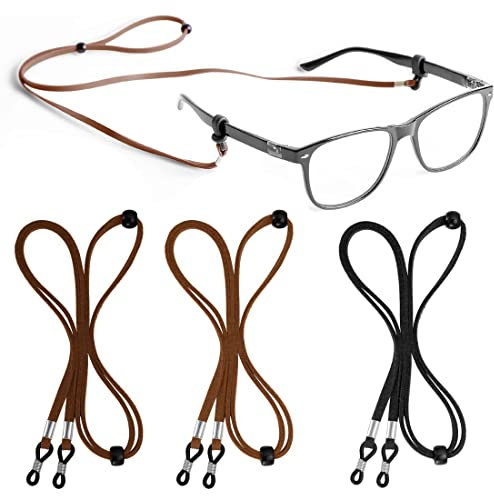 LIUJZZJ PU Cuoio Occhiali da Vista Cordino Cinturino Classico Fermaocchiali, 3 Pezzi