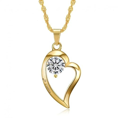 BOBIJOO JEWELRY - Pendentif Collier Coeur Amour Je T'Aime Faux Diamant Ziconium Acier Plaqué Doré Or Chaîne
