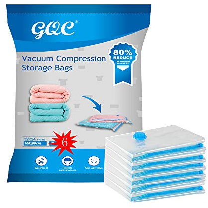 GQC 6tlg Vakuumbeutel, Vakuum Beutel Aufbewahrungsbeutel Platzsparend Wiederverwendbare Vakuumtüten für Kleidung Bettwäsche Kissen Bettdecken Textilien Reise(100 * 80 CM)