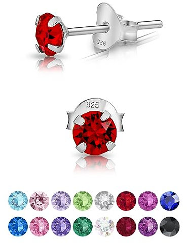 DTPsilver - Winzige Ohrringe 925 Sterling Silber mit Kristallen von Swarovski® Elements Runde Sehr kleine Ohrstecker - Durchmesser 4 mm - Farbe : Light Siam Rot