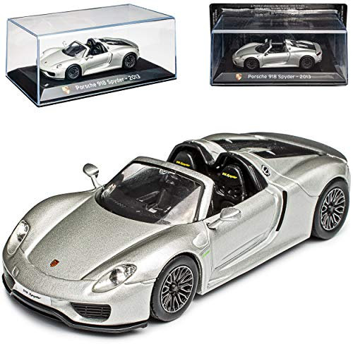 Porsche 918 Spyder Cabrio Silber 2013-2015 mit Sockel und Vitrine 1/43 Ixo Modell Auto mit individiuellem Wunschkennzeichen