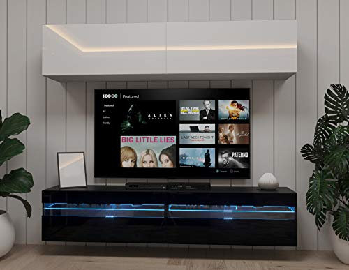FURNITECH Marco E1 Wohnwand Wandschrank Möbel Wohnzimmer Schrankwand Mediawand mit Led Beleuchtung (EX1-20WB-HG3, Möbel ohne LED)