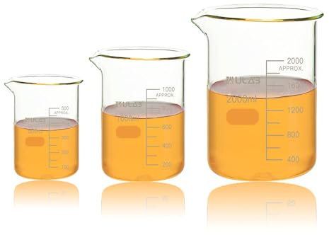 ULAB Scientific Glass Beaker Set, 3 Size of Vol. 500ml 1000ml 2000ml, 3.3 Borosilicate Griffin Low Form with Printed Graduation, UBG1028