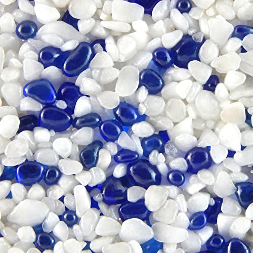 Terralith Glassteinteppich Vetro Komplett-Set für 1qm - Körnung: mittel - 3-6mm mit Bindemittel - für außen - Balkon, Terasse, Treppen & Wege – in blau-weiß (Zaffiro Blu/Bianco)