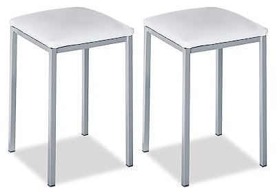 ASTIMESA TACUBL Dos Taburetes de Cocina Modelo Cuadrado Polipiel Blanco Estructura de Metal Blanco, Altura de Asiento: 45 cms