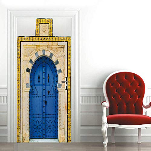 3d Türtapete Selbstklebend 77x200cm DIY Wandbild PVC Wasserdicht Pvc Türtattoos Türposter Türaufkleber Fototapete Türfolie Für Tür,Wohnzimmer,Schlafzimmer,Küche Toilette, marokkanischer Stil