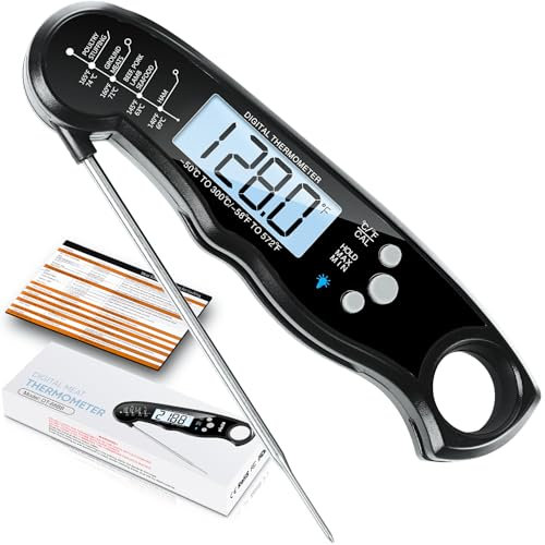 ImSaferell Instant Read Meat Thermometer for Cooking, Fast & Precise Digital Food with Backlight, Magnet, Calibration, and Foldable Probe Deep Fry, BBQ, Grill, Roast Turkey… (Black - Black)