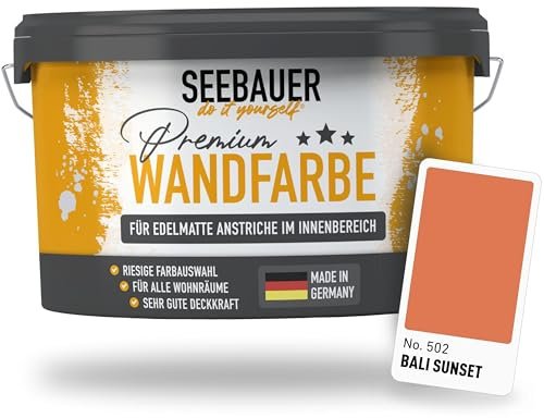 SEEBAUER diy Peinture murale orangé pour intérieur (No. 502 Bali Sunset 5,0 Litre) Tons orangés haute opacité