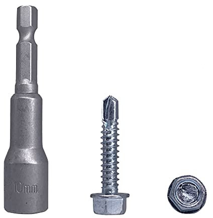 Lot de 30 vis auto-foreuses DIN 7504K en acier zingué 6,3 x 32 mm, tête de rondelle hexagonale, autotaraudeuses (30, 6,3 x 32 mm)