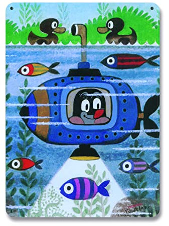 Logoshirt® Krtek I Der kleine Maulwurf I U-Boot I Blechschild Retro I Magnettafel I Klein I DIN A5