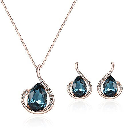 FFWTPY Jewellery Sets for Women Crystal Necklace and Earrings Set for wedding Rose Gold Teardrop Pendant Necklace Set Gift for Birthday Christmas Valentine’s day (Gold)