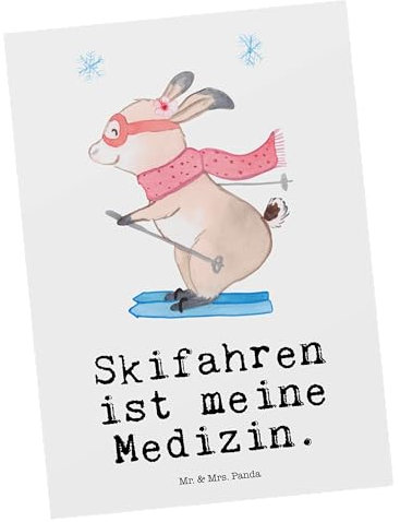 Mr. & Mrs. Panda Grußkarte Hase Skifahren - Geschenk, Skisport, Kunstkarten, Ski fahren, Skirennen, Postkarte, Postkarten, Ansichtskarten, Ansichtskarte, Skiwettbewerb