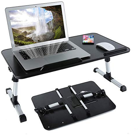 8AMTECH Adjustable Laptop Desk with Cooling Fan Foldable Laptop Tray with Legs Bed Table for Laptop Working Reading and Writing Eating in Bed Sofa Couch Floor (Large, Black)