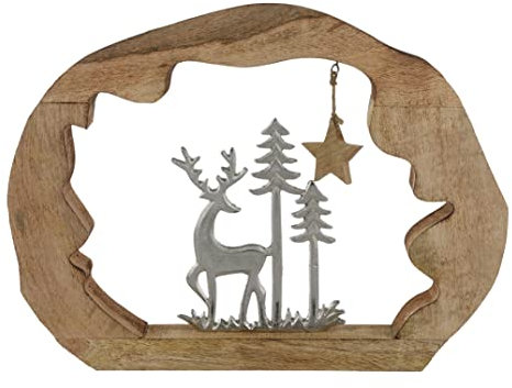 Nordstern Hirsch Aufsteller aus Alu-Mangoholz - Winterliche Deko für Wohnzimmer - Ideal zu Weihnachten - 44 x 5 x 33 cm