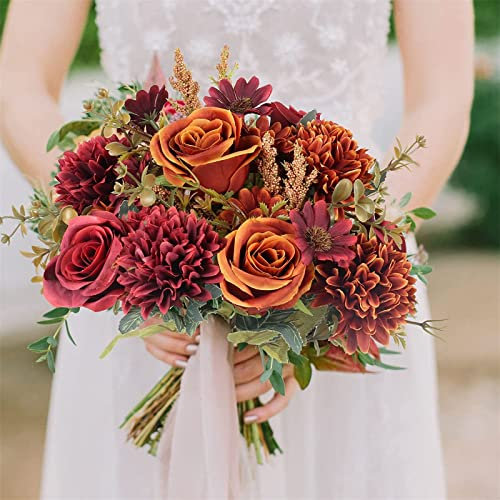 aolceth 5 paquets de fleurs artificielles d'automne roses bouquets soie avec hortensias automne arrangements pour la maison mariage table fête décoration