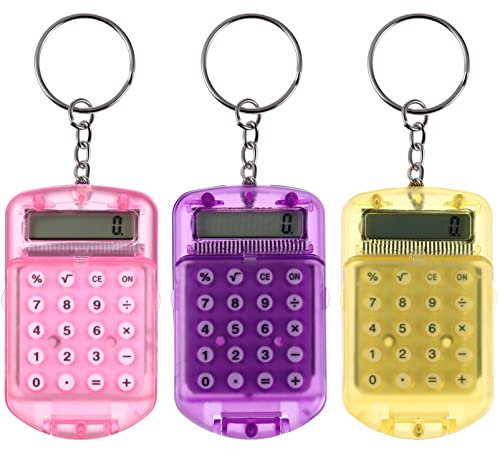Toyvian 3Pcs Mini Calcolatrice Portachiavi Calcolatrice Tascabile Calcolatrice Elettronica Portachiavi Bambini Piccola Calcolatrice Funzione Standard Calcolatrice Scuola Forniture Per