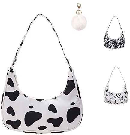 Umhängetasche Damen Handtasche, handtasche vintage, 90s Women's Shoulder Bag, Tasche Kleine Segeltuchtasche y2k Fashion Handtaschen für Frauen Kuh-muster