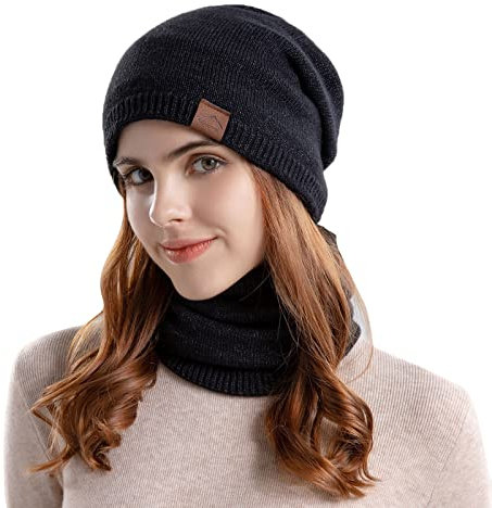 Gentleman Laufmütze Strickmütze für Damen und Herren, warme Wintermütze, Latzhandschuhe, dreiteiliger Anzug Frauenhut (Black, One Size)
