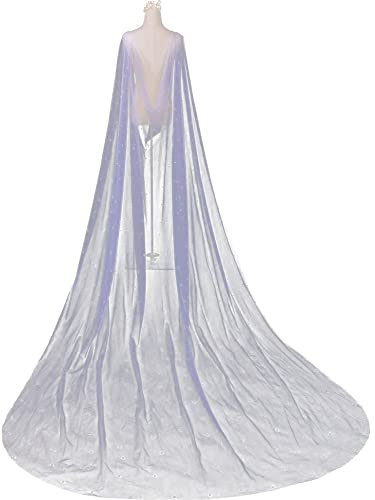 Vepoty Damen Hochzeit Cape 3 Meter Perlen Braut Wraps Lange Tüll Schulter Braut Cape für Braut Hochzeit Zubehör