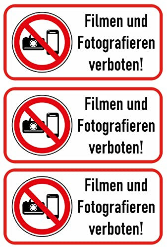 Daged 3x Filmen und Fotografieren verboten Aufkleber 10x5 cm Bildaufnahmen Kameras Hinweiszeichen Sicherheitszeichen Sticker T-067