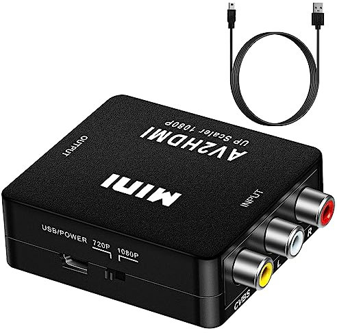 AXFEE Convertitore da RCA a HDMI, mini Adattatore HDMI RCA Alimentato da USB-C, Supporta 720P/ 1080P, Supporta PAL/NTSC con USB Cavo per PS2 Wii Xbox Gamecube N64 SNES VHS DVD
