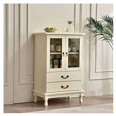 WAOCEO Weinregale Hölzerner Weinschrank mit Doppelschubladen Home Einfacher zweitüriger Weinbarschrank Kleines Aufbewahrungs-Sideboard Weinbäckerregal barschrank (Color : B)