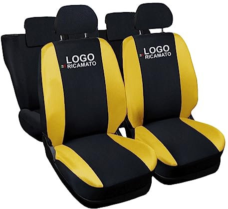 Susy Shop Coprisedili auto compatibili per Grande Punto, 3 e 5 porte, Made in Italy, set copri sedili per anteriori e posteriori, personalizzata con logo ricamato (Versione 5 Porte, Nero/Giallo)