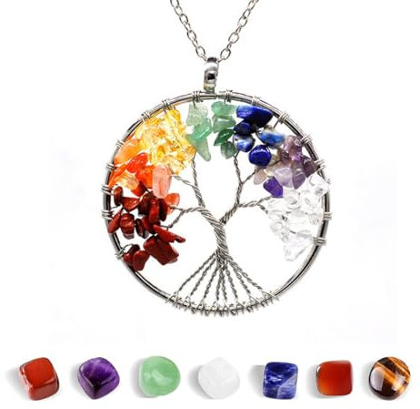 Collar de árbol de la Vida con Colgante Piedra Natural Energeticas, Collares Plata Árbol de la Vida Colgante Cristales, de Amatista Chakra, Collar de Regalo de San Valentín, para Novia,Esposa,Hermana