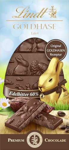 Lindt Schokolade GOLDHASEN Tafel Edelbitter | 120 g | 60% Edelbitter Schokolade nach original Goldhasen Rezeptur | Schokoladentafel | Schokoladengeschenk