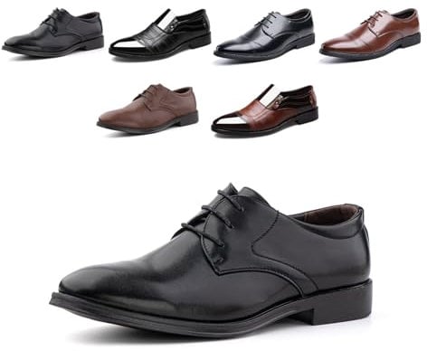 Derby Uomo Oxford Stringate Dress Shoes Francesine Basse Brogue Pelle Verniciata Lavoro Formale Sposa G/XZ702 Nero 41