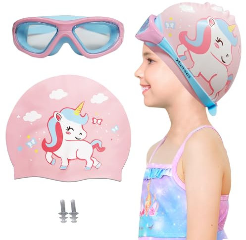 crazybean Gorro Piscina Niño Niña Elásticos con Gafas Piscina Antifugas Gorro Silicona Natacion Touca Natação Rosa