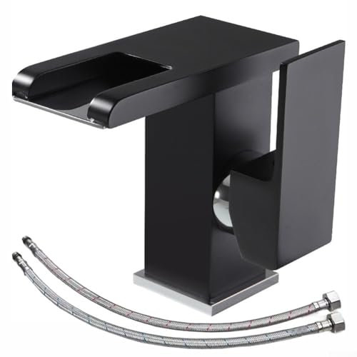 Robinet de lavabo à LED cascade monté sur le pont mélangeur froid et chaud pour la plupart des lavabos et éviers qui s'allume automatiquement (noir)