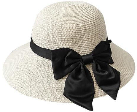 Sonnenhut Jan Und Jul Sonnenhüte für Damen und Herren, Sommerhut, Pferdeschwanz, Strandhut, breiter Krempe, Faltbarer Hut Sonnenhut Damen Faltbar Stoff (White, M)