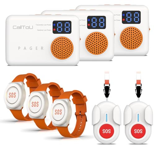 CallToU Wireless Caregiver Pager Portable Alarm for Elderly - Wrist Call Button Caregiver Alert Paging System with Vibrate, Digital Display and Nurse Call Bell Help Button for Seniors